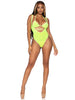2 Pc. Rhinestone Wrap Around Bikini Top and Suspender Body Suit - One Size - Neon Yellow