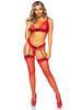 3 Pc. Bra and Panty Set With Stockings - One Size
