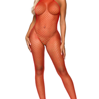 Industrial Net Racer Neck Backless Bodystocking -  One Size - Red