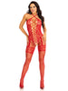 Heart Net Halter Bodystocking - One Size - Red