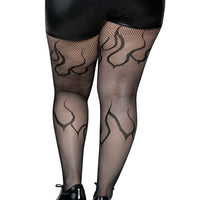 Flame Net Tights - 1x-2x - Black