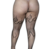 Flame Net Tights - 1x-2x - Black