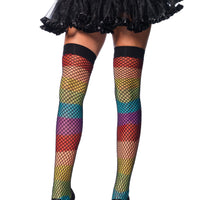 Rainbow Thigh Highs With Fishnet Overlay - One Size