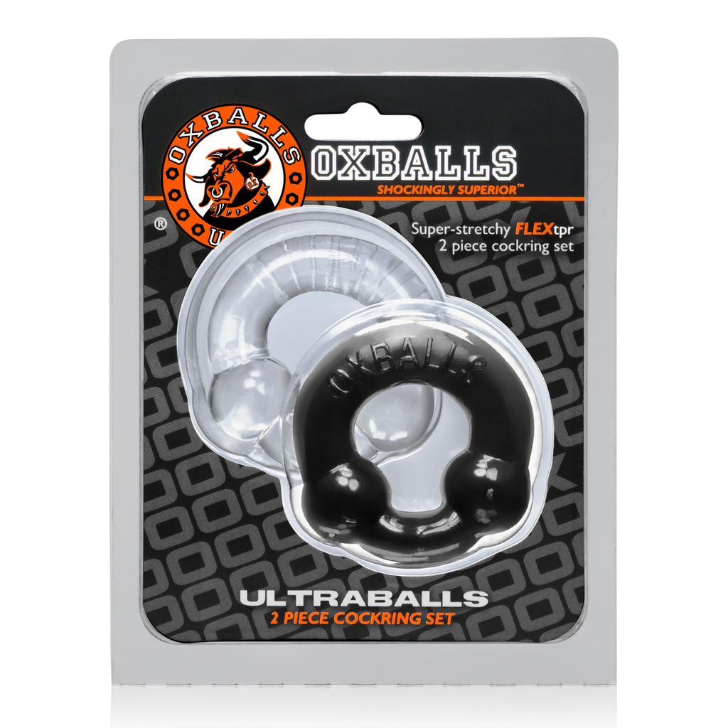 Ultraballs 2- Piece Cockring Set - Black & Clear