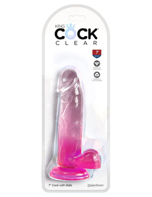 King Cock Clear 7 Inch With Balls - Pink