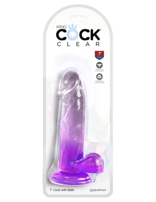 King Cock Clear 7 Inch With Balls - Purple