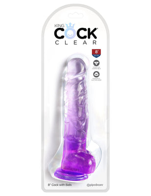 King Cock Clear 8 Inch With Balls - Purple