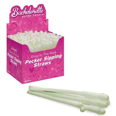 Bachelorette Party Favors Pecker Sipping Straws - 144 Piece Display - Glow-in-the-Dark