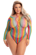 More Color Long Sleeve Bodysuit - Queen Size - Rainbow