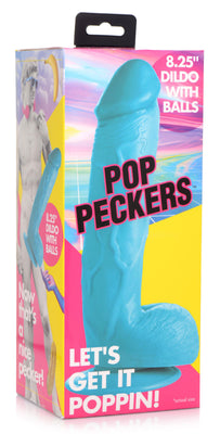 Pop Pecker 8.25 Inch Dildo With Balls - Blue