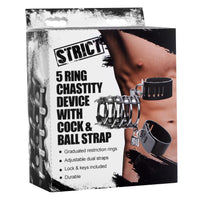 5 Ring Chastity Device With Cock & Ball Strap