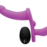 Double Take 10x Vibrating Double Penetration Adjustable Strap-on Purple
