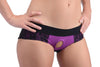 Lace Envy Crotchless Panty Harness - S- M Black and Purple