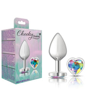 Cheeky Charms - Silver Metal Butt Plug - Heart - Clear - Medium