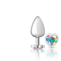 Cheeky Charms - Silver Metal Butt Plug - Heart - Clear - Large