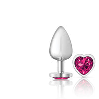 Cheeky Charms - Silver Metal Butt Plug - Heart - Bright Pink - Large