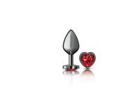 Cheeky Charms - Gunmetal Metal Butt Plug - Heart - Dark Red - Medium