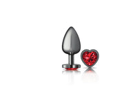 Cheeky Charms - Gunmetal Metal Butt Plug - Heart - Dark Red - Large