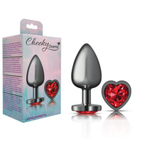 Cheeky Charms - Gunmetal Metal Butt Plug - Heart - Dark Red - Large