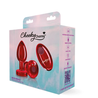 Cheeky Charms - Rechargeable Vibrating Metal Butt Plug With Remote Control - Red - Small -  Preorder Only