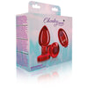 Cheeky Charms - Rechargeable Vibrating Metal Butt  Plug With Remote Control - Red - Medium -  Preorder Only