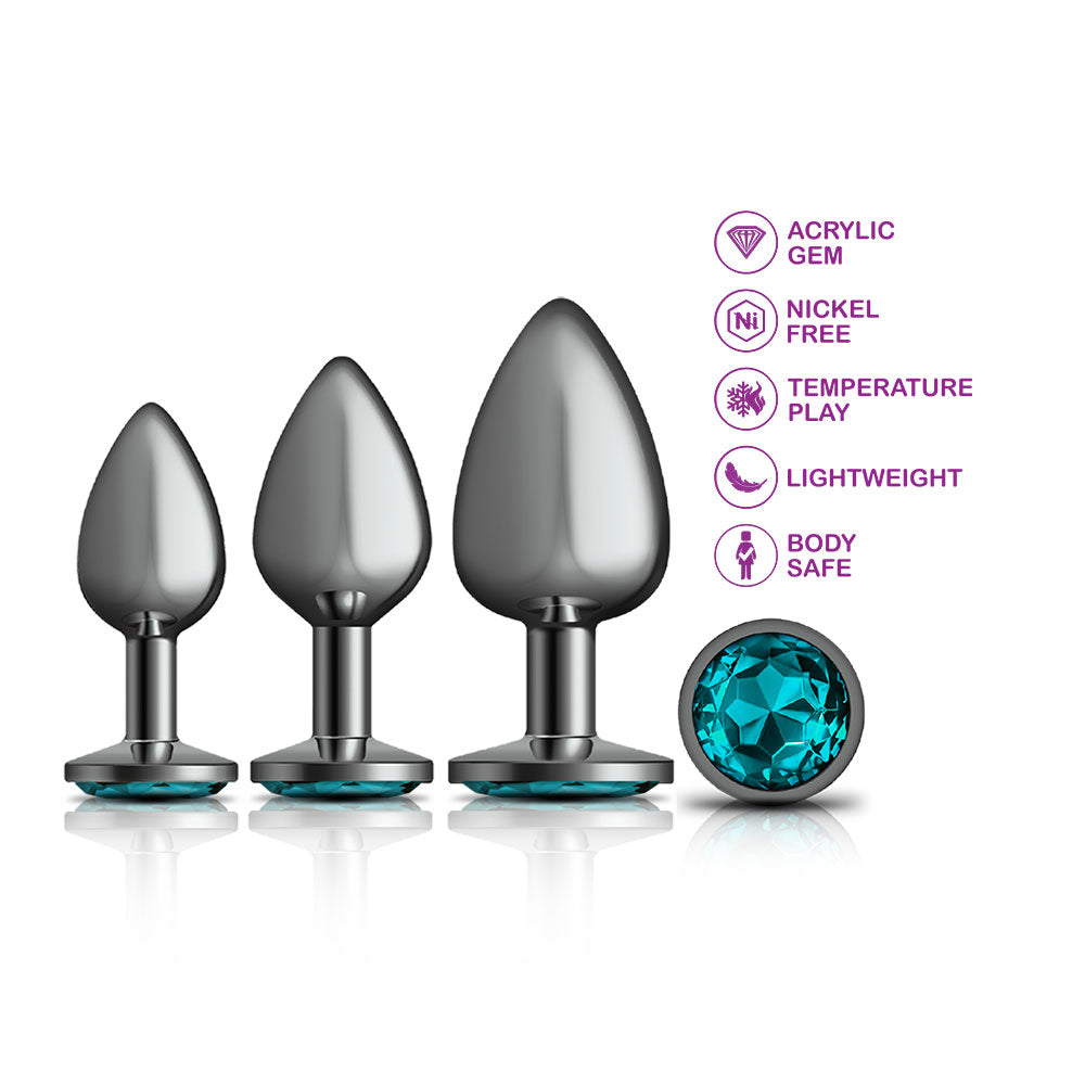 Cheeky Charms - Metal Butt Plug Gunmetal - Round - Teal - Kit - Preorder Only
