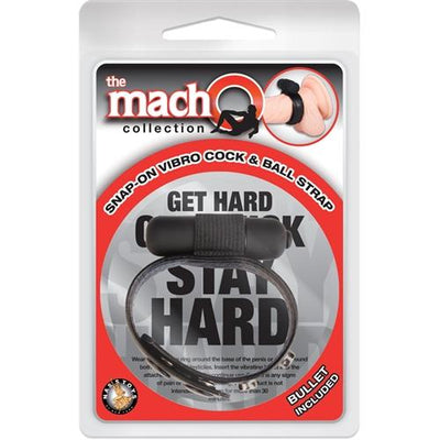 The Macho Collection Snap-on Vibro Cock and Ball Strap - Black