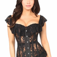 Top Drawer Black Sheer Lace Steel Boned Corset - Small - 6X