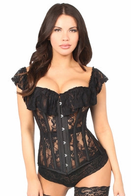 Top Drawer Black Sheer Lace Steel Boned Corset - Small - 6X